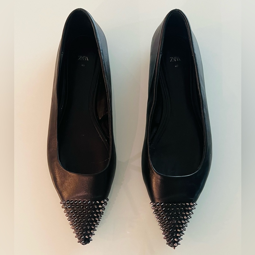 Zara Black Studded Pointy Toe Flats